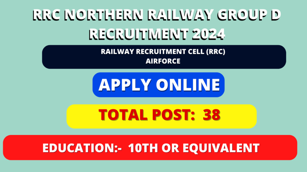 RRC Northern Railway Group D Recruitment 2024, 38 Post, Apply Online